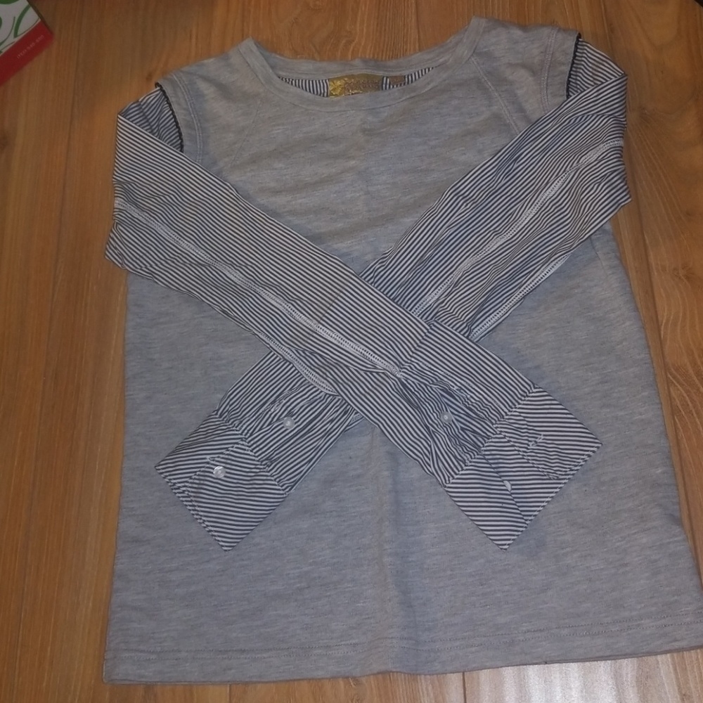 Long sleeve grey and striped shirt
